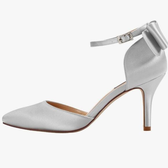 🩵NWOB Silver Satin Bow Strappy Heels Size 8 - Picture 3 of 13